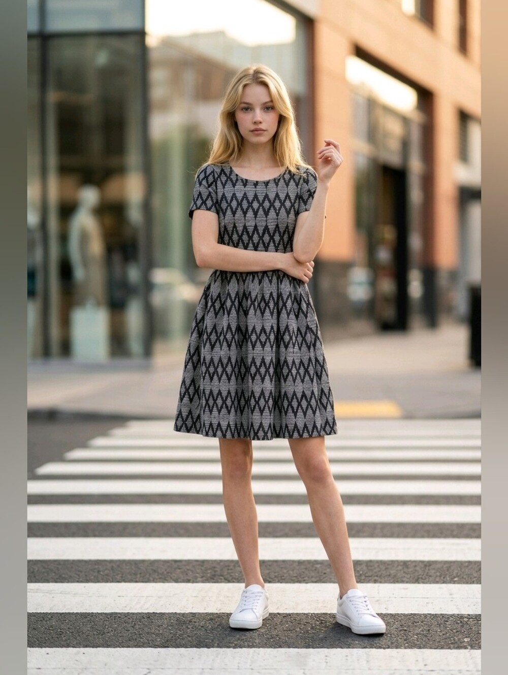 LuLaRoe Black and White Fit and Flare Dress, Small Size